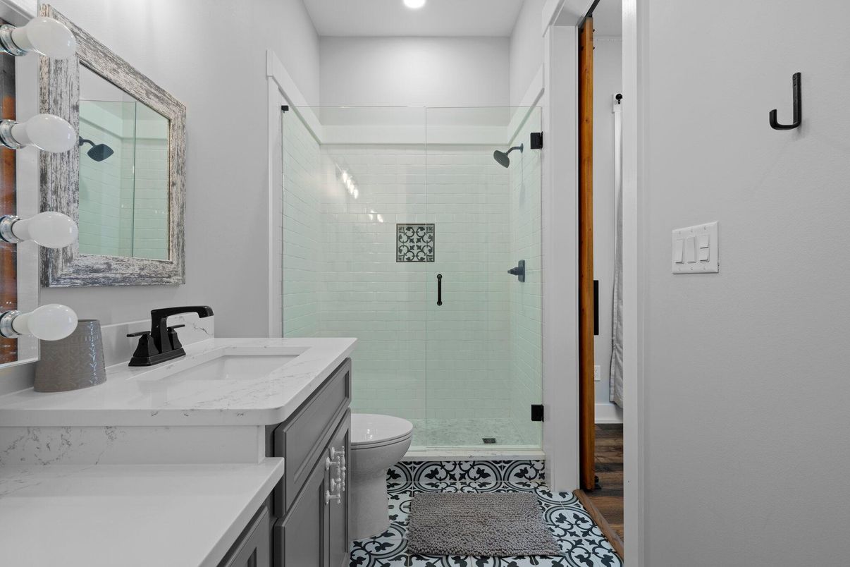 Bathroom, Dual Sink Vanities, Glass Shower, Interior, Recessed Lighting
