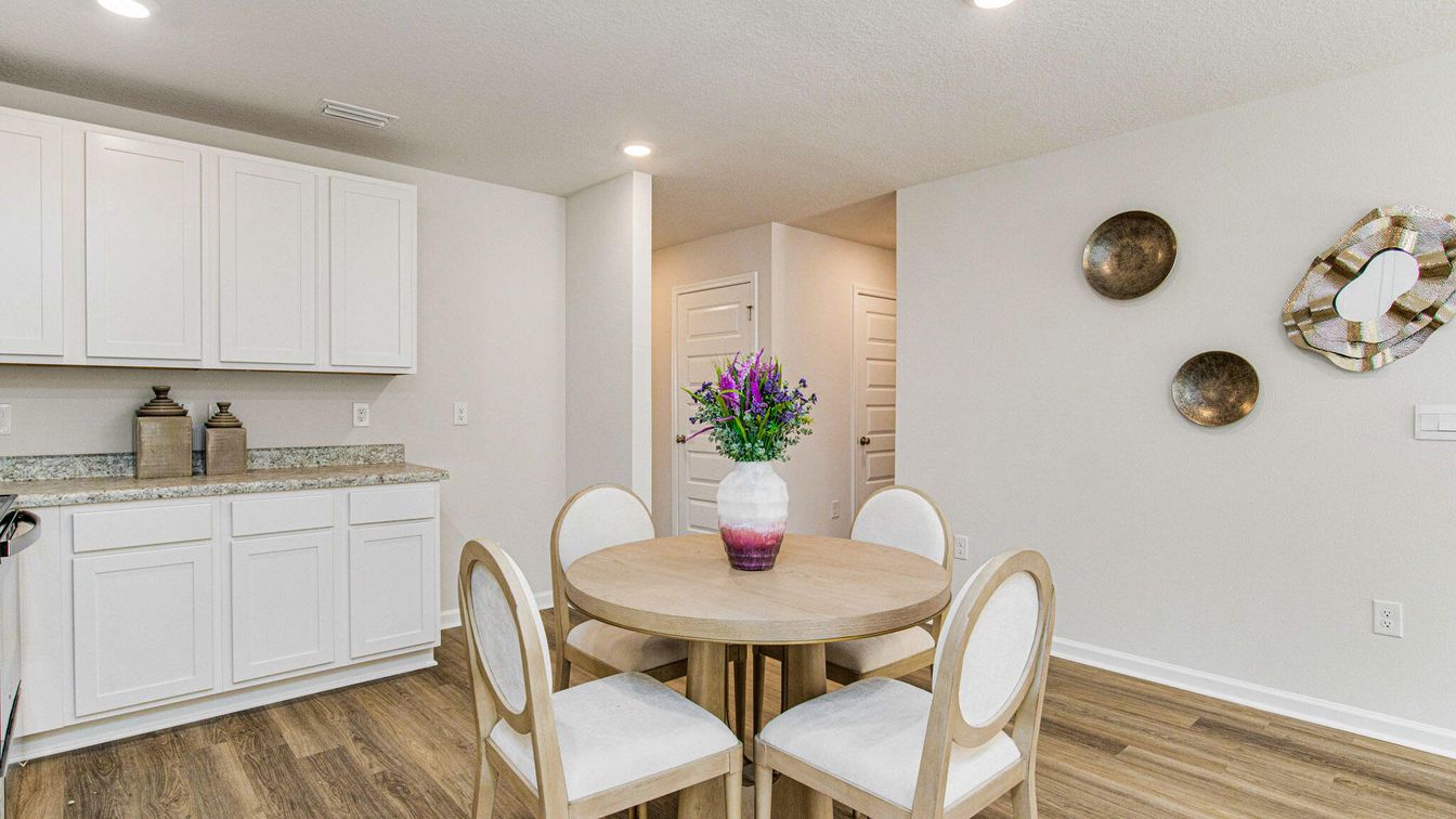 Dining room, Interior, Recessed Lighting, Wood Texture Flooring