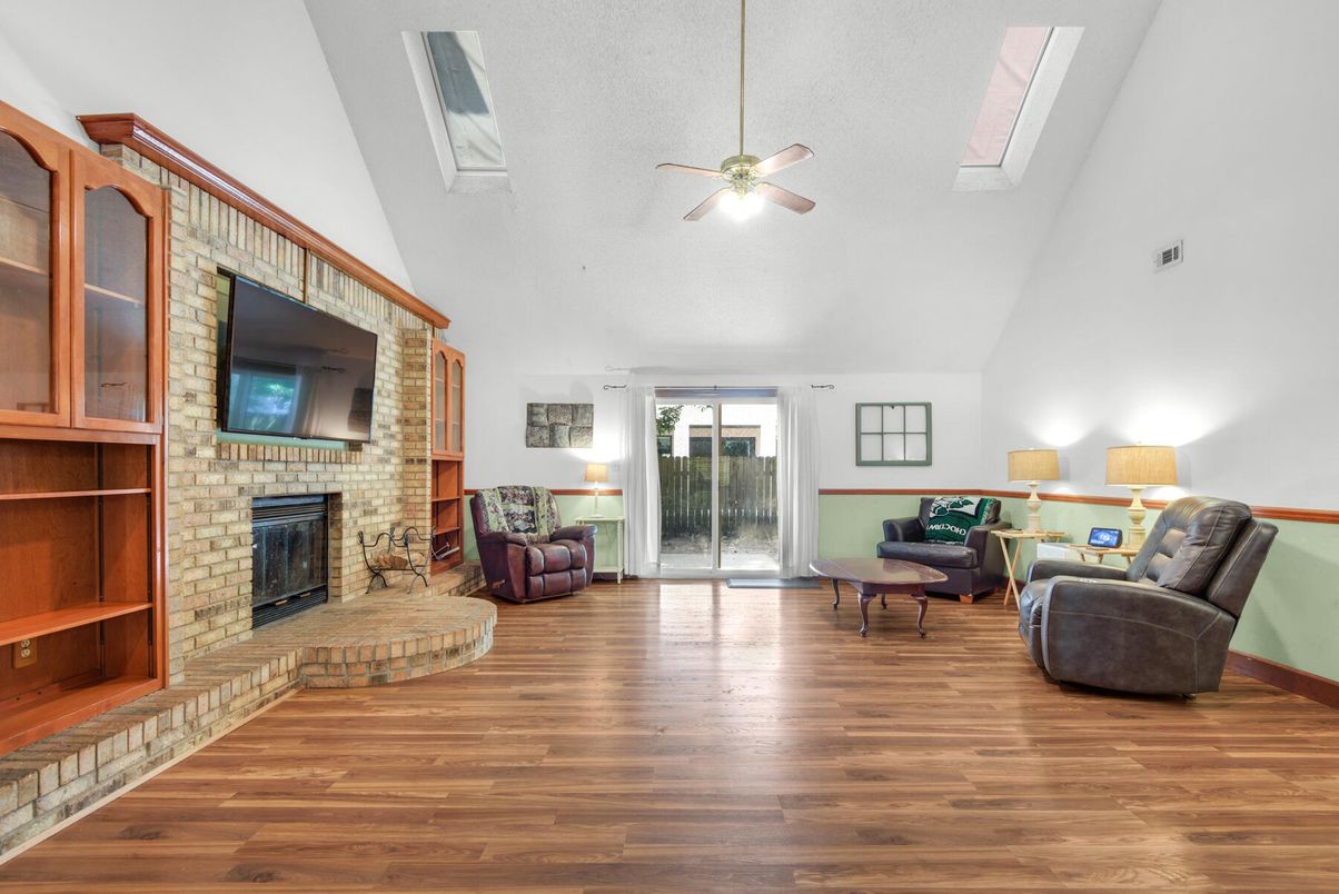 Fireplace, Interior, Living room, Stone Walls, Wood Texture Flooring