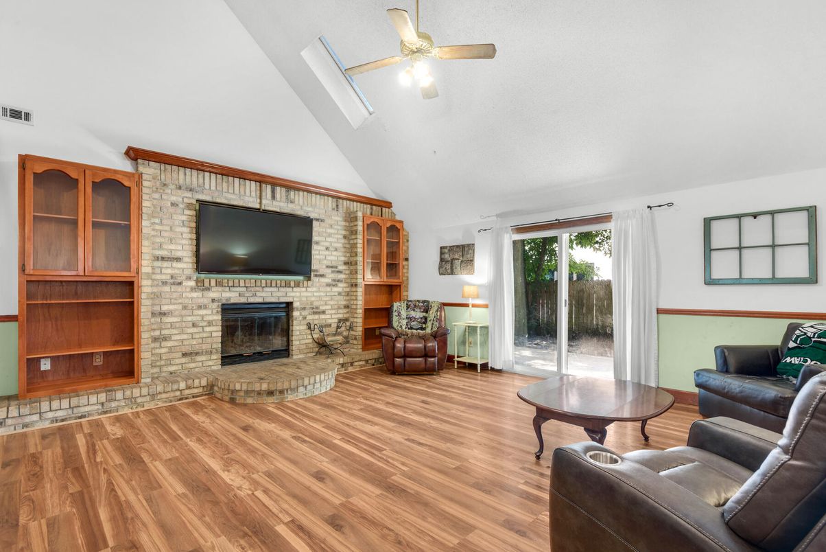 Fireplace, Interior, Living room, Stone Walls, Wood Texture Flooring