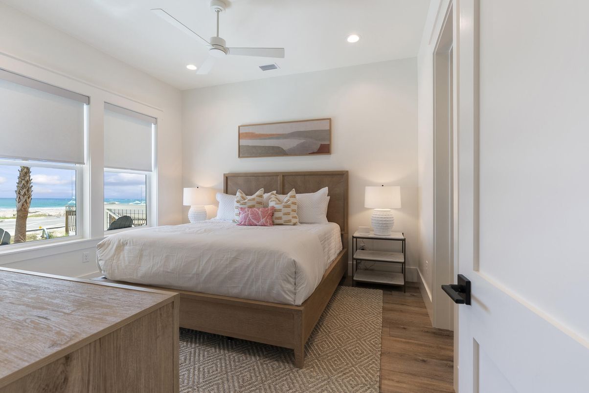 Bedroom, Interior, Recessed Lighting, Water, Wood Texture Flooring