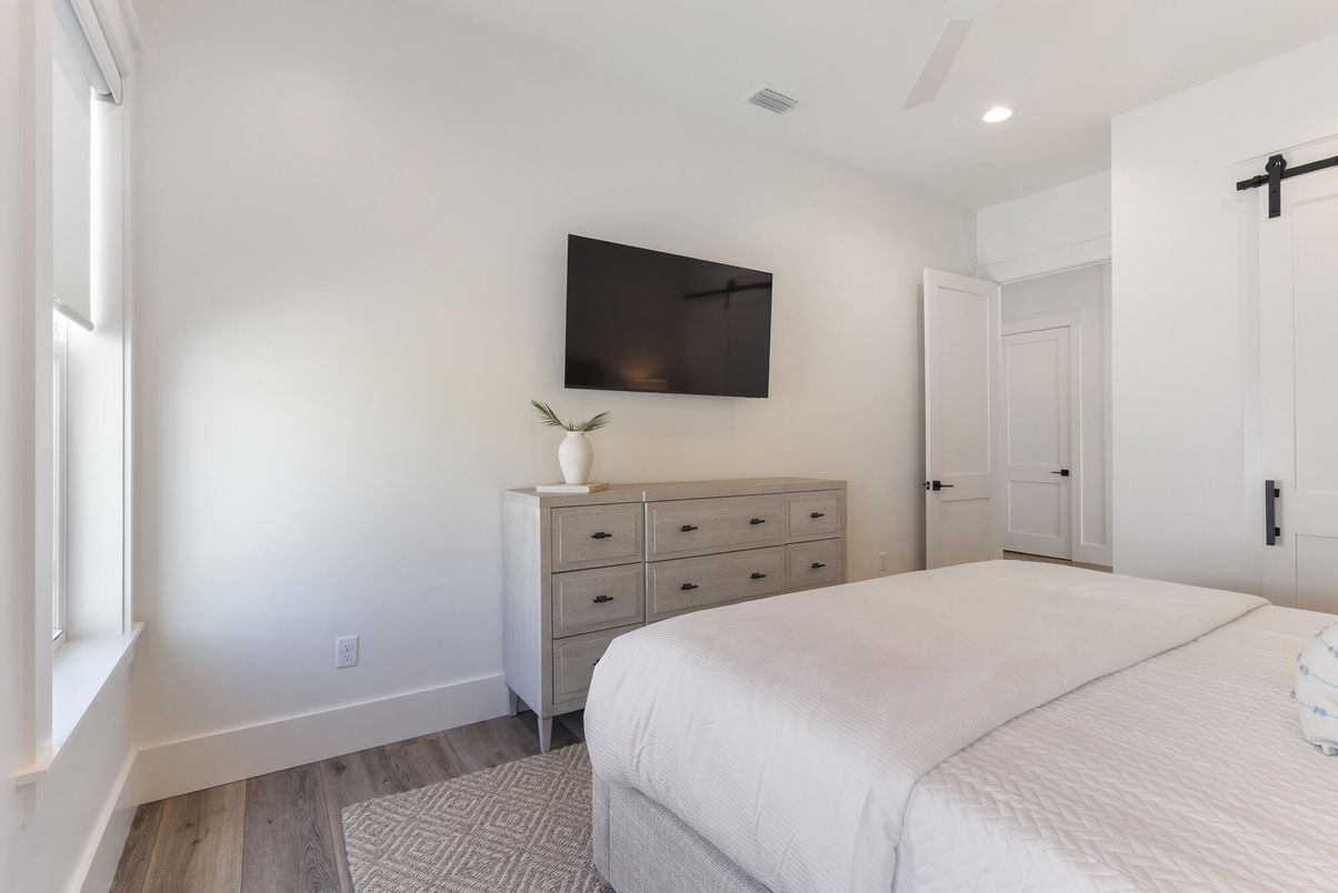 Bedroom, Interior, Recessed Lighting, Wood Texture Flooring