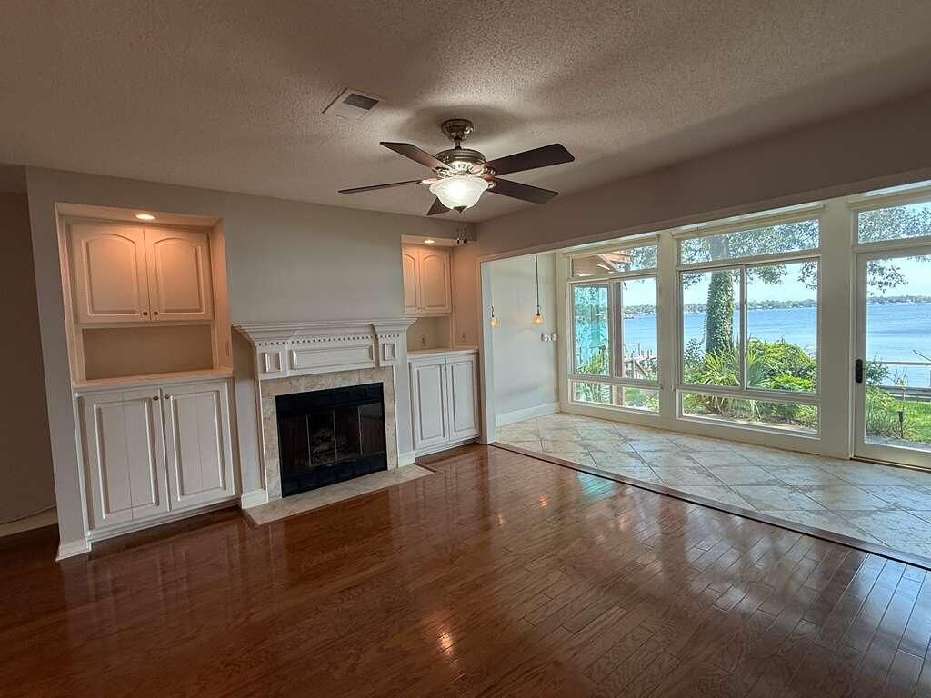 Empty room, Fireplace, Interior, Water, Wood Texture Flooring