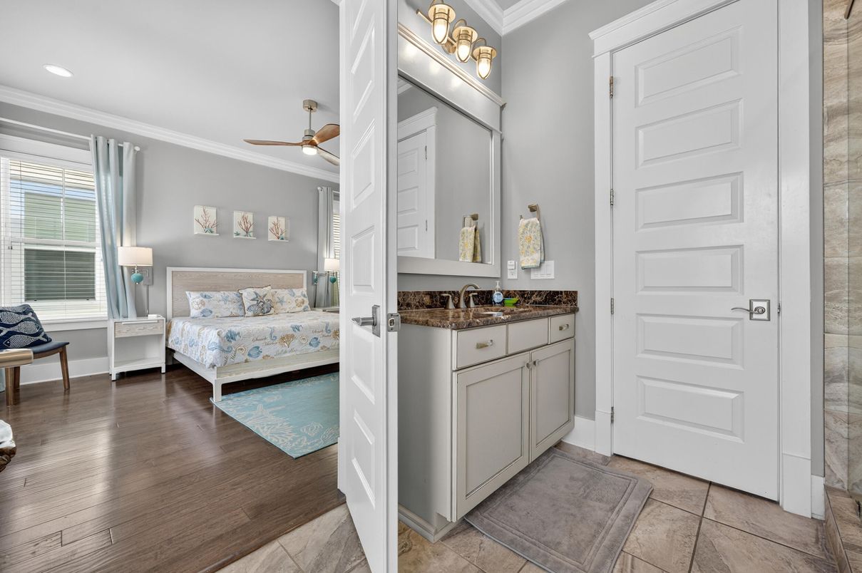 Bedroom, Interior, Recessed Lighting, Wood Texture Flooring