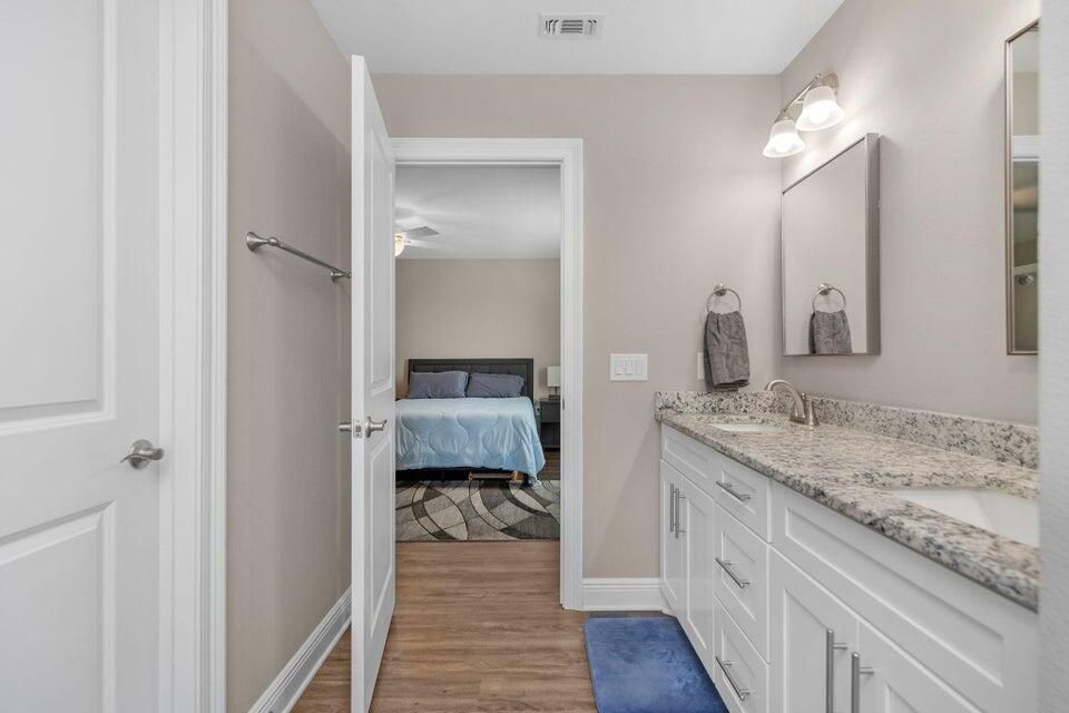 Bathroom, Bedroom, Dual Sink Vanities, Interior, Wood Texture Flooring