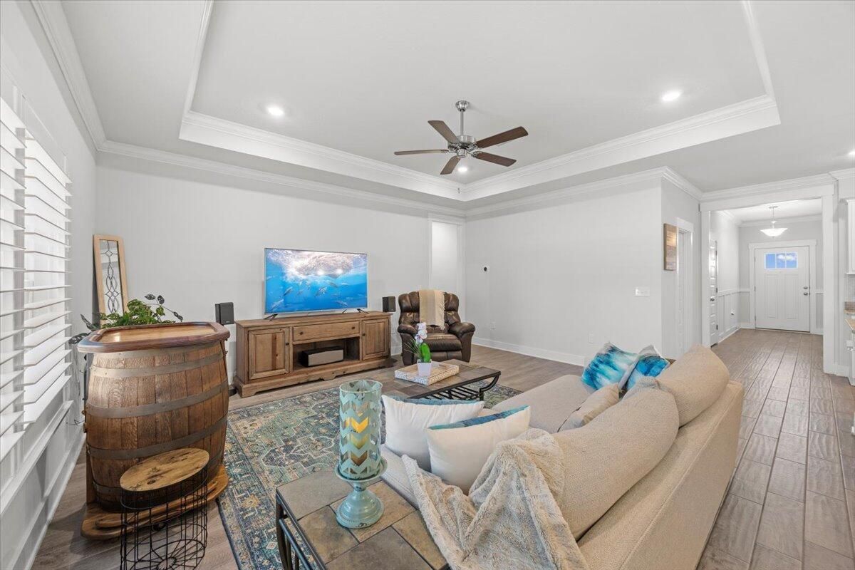 Interior, Living room, Recessed Lighting, Wood Texture Flooring