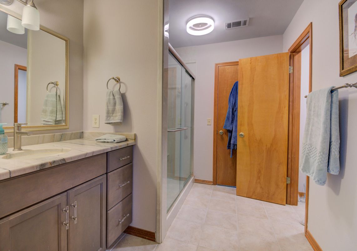 Bathroom, Glass Shower, Interior, Tile Countertops