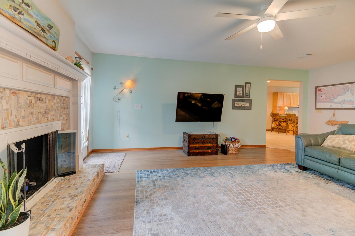 Fireplace, Interior, Stone Walls, Wood Texture Flooring