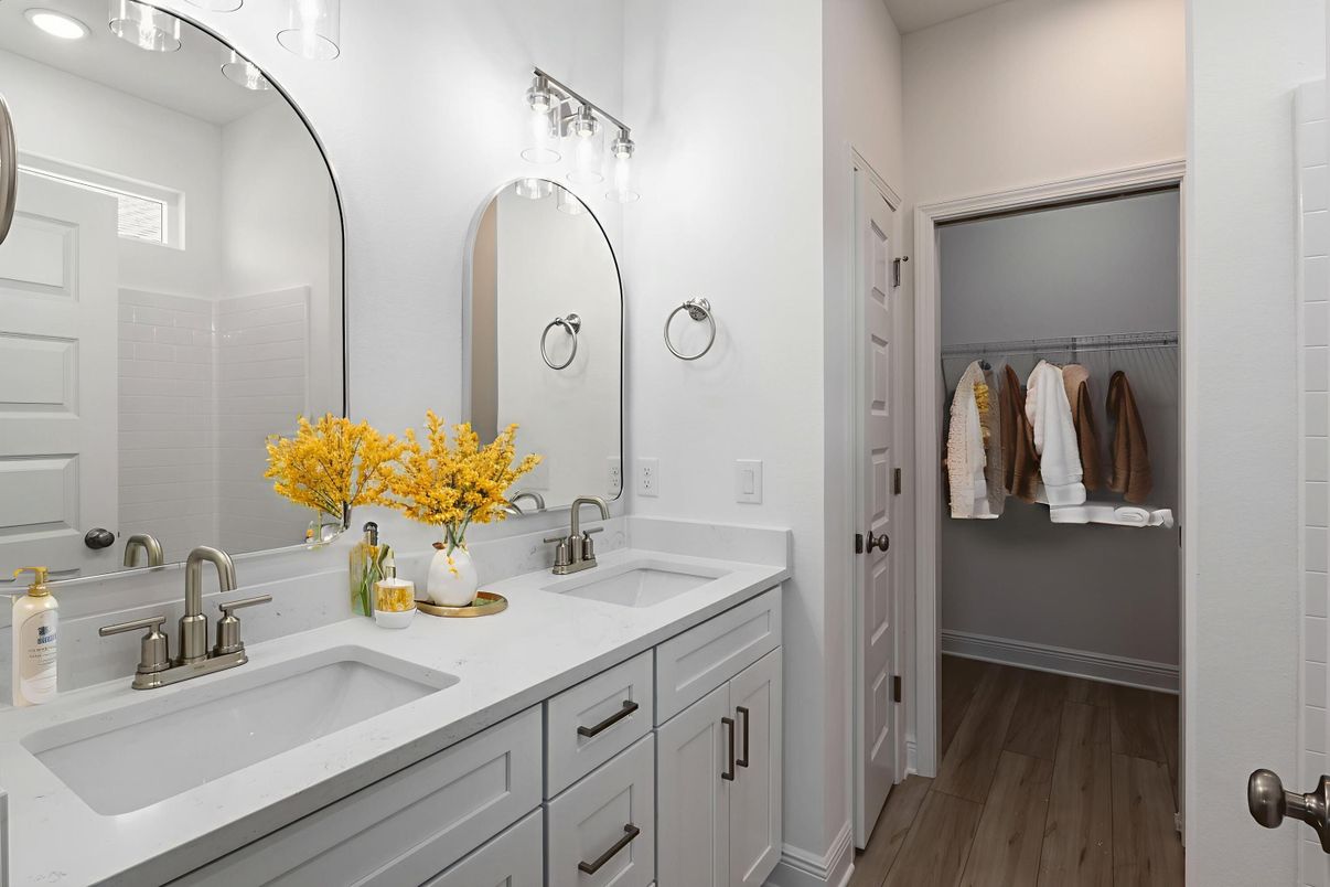 Bathroom, Dual Sink Vanities, Interior, Wood Texture Flooring