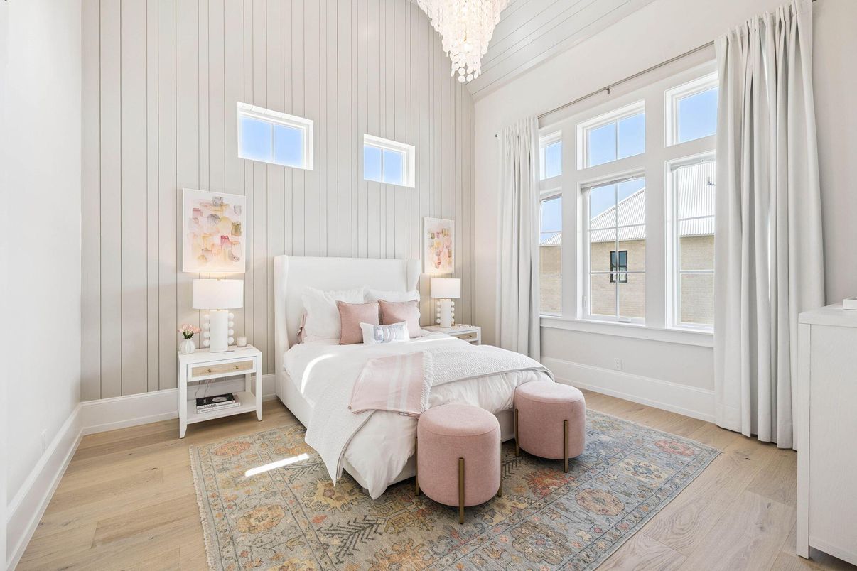 Bedroom, Chandelier, Interior, Wood Texture Flooring