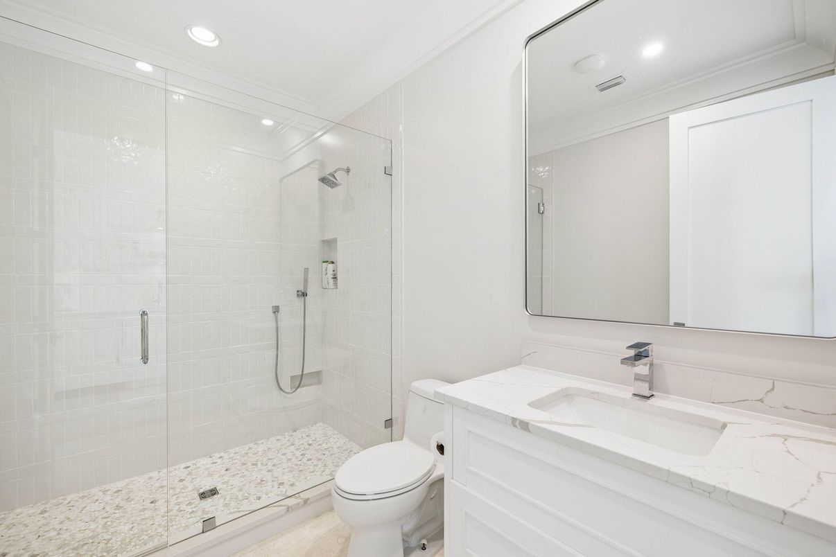 Bathroom, Glass Shower, Interior, Recessed Lighting