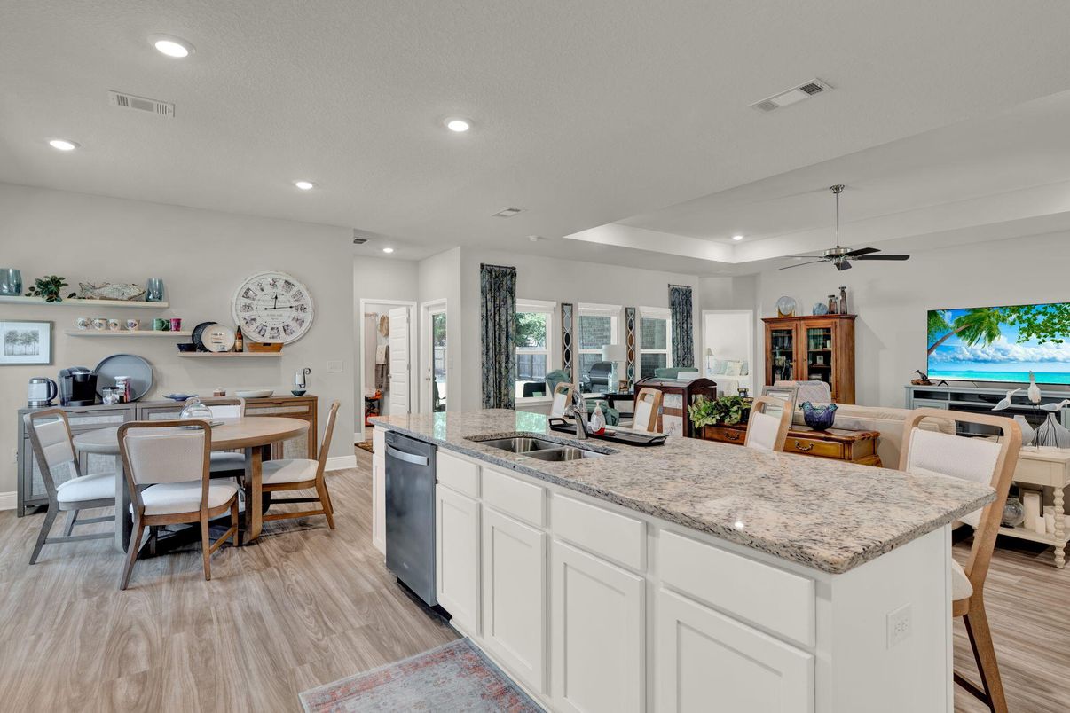 Dining room, Interior, Recessed Lighting, Wood Texture Flooring