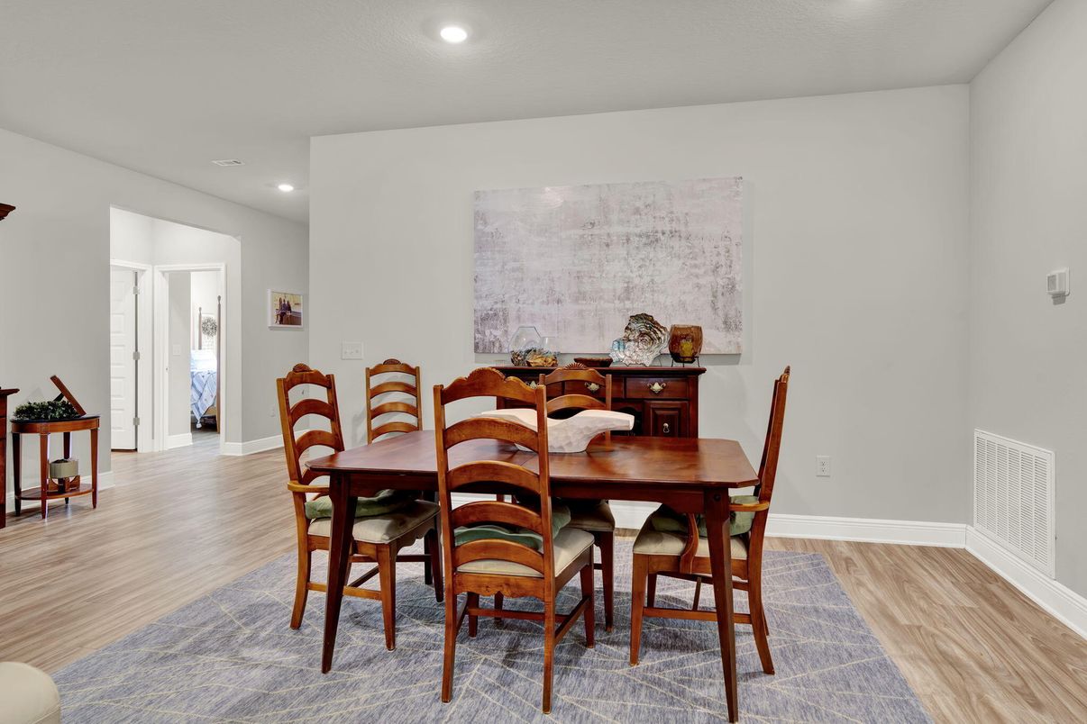Dining room, Interior, Recessed Lighting, Wood Texture Flooring