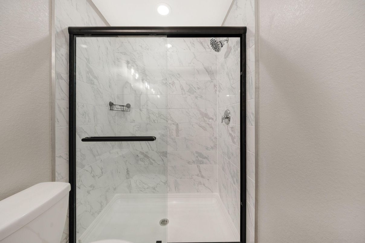 Bathroom, Glass Shower, Interior, Marble Walls, Recessed Lighting