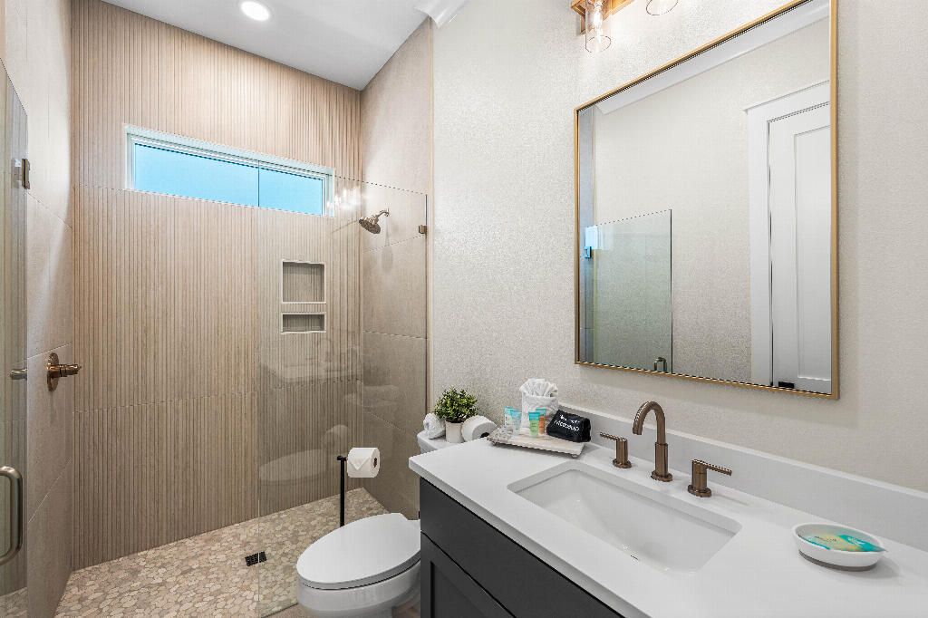 Bathroom, Glass Shower, Interior, Recessed Lighting