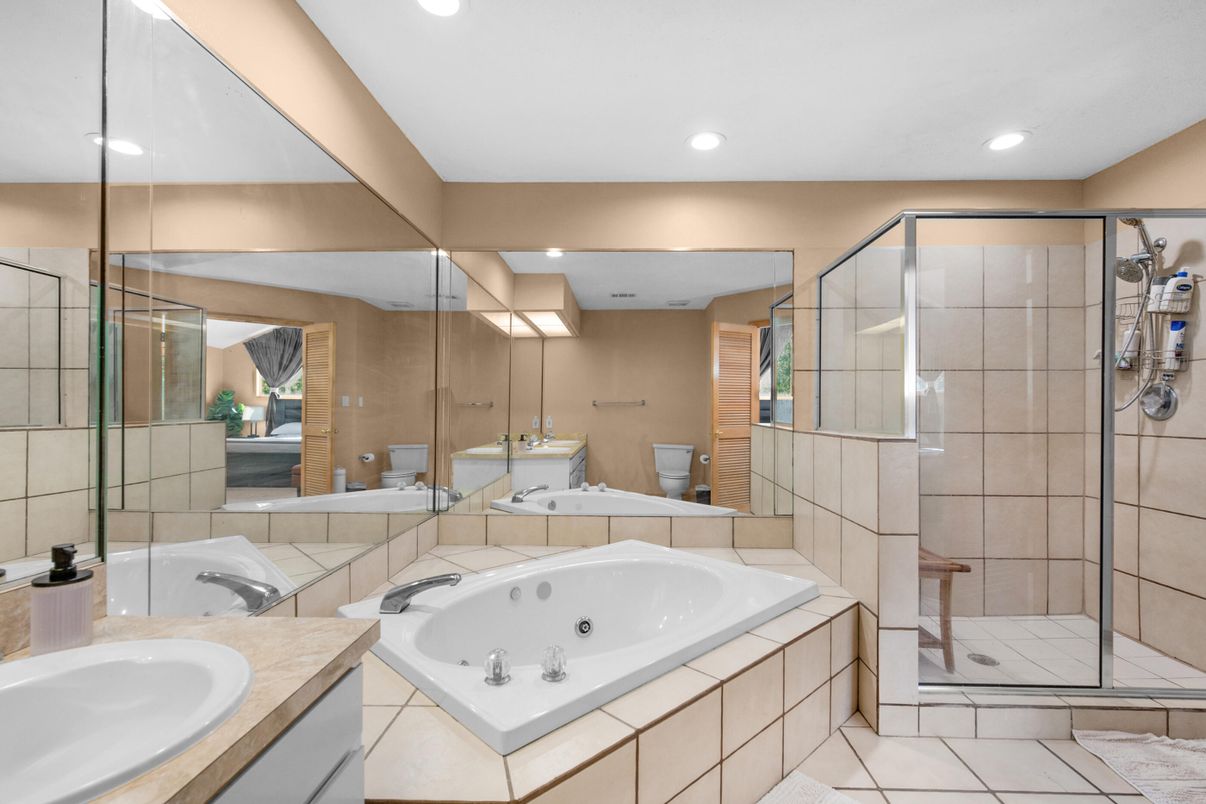 Bathroom, Dual Sink Vanities, Glass Shower, Interior, Recessed Lighting