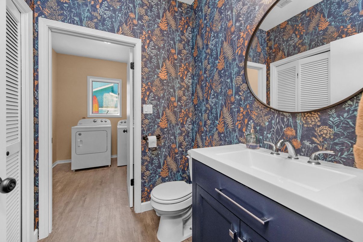 Bathroom, Interior, Washer, Wood Texture Flooring