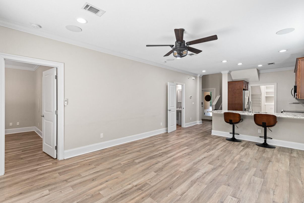 Interior, Kitchen, Recessed Lighting, Wood Texture Flooring