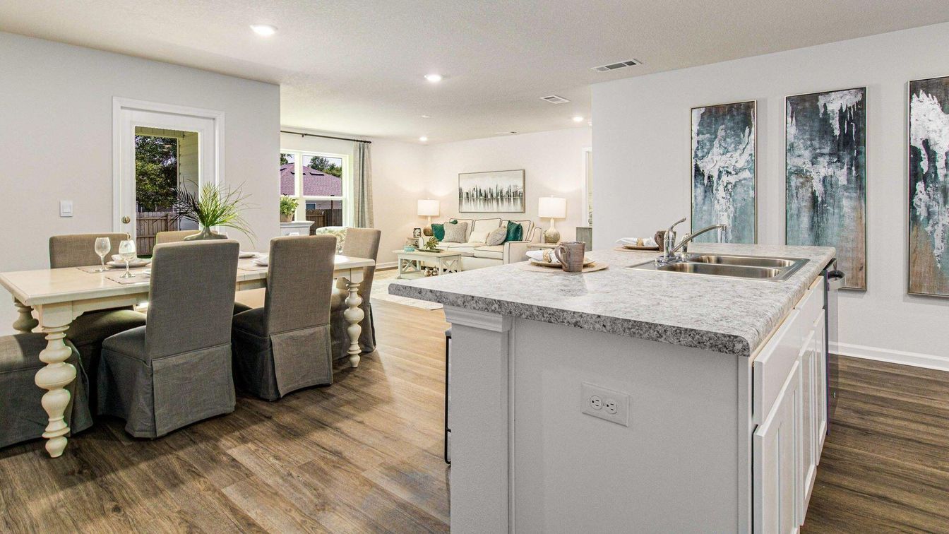 Dining room, Interior, Kitchen, Recessed Lighting, Wood Texture Flooring