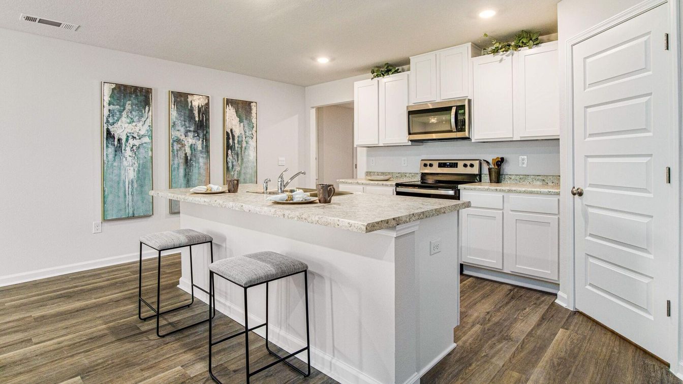 Interior, Kitchen, Recessed Lighting, Wood Texture Flooring