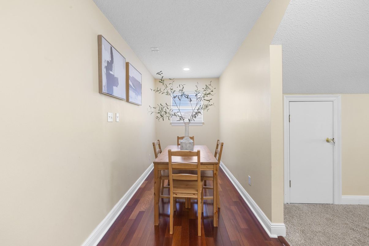 Dining room, Interior, Recessed Lighting, Wood Texture Flooring