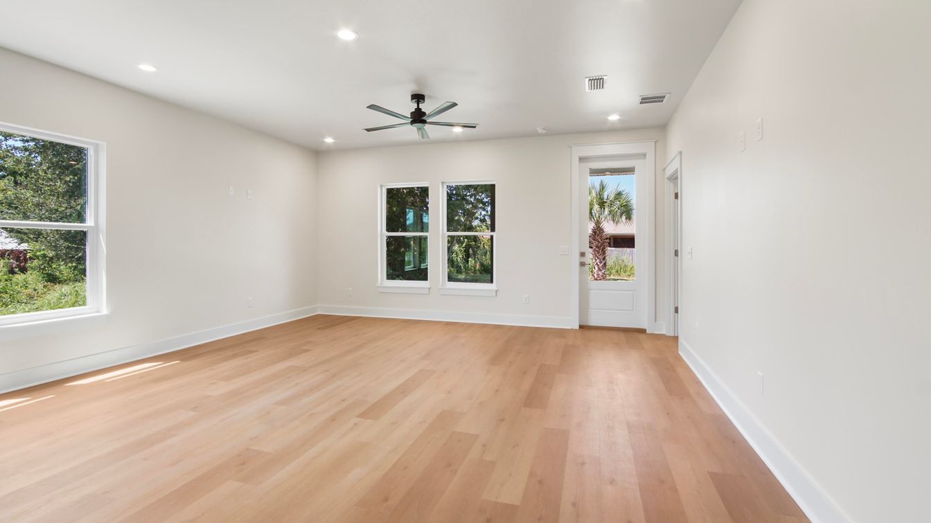Empty room, Interior, Recessed Lighting, Wood Texture Flooring