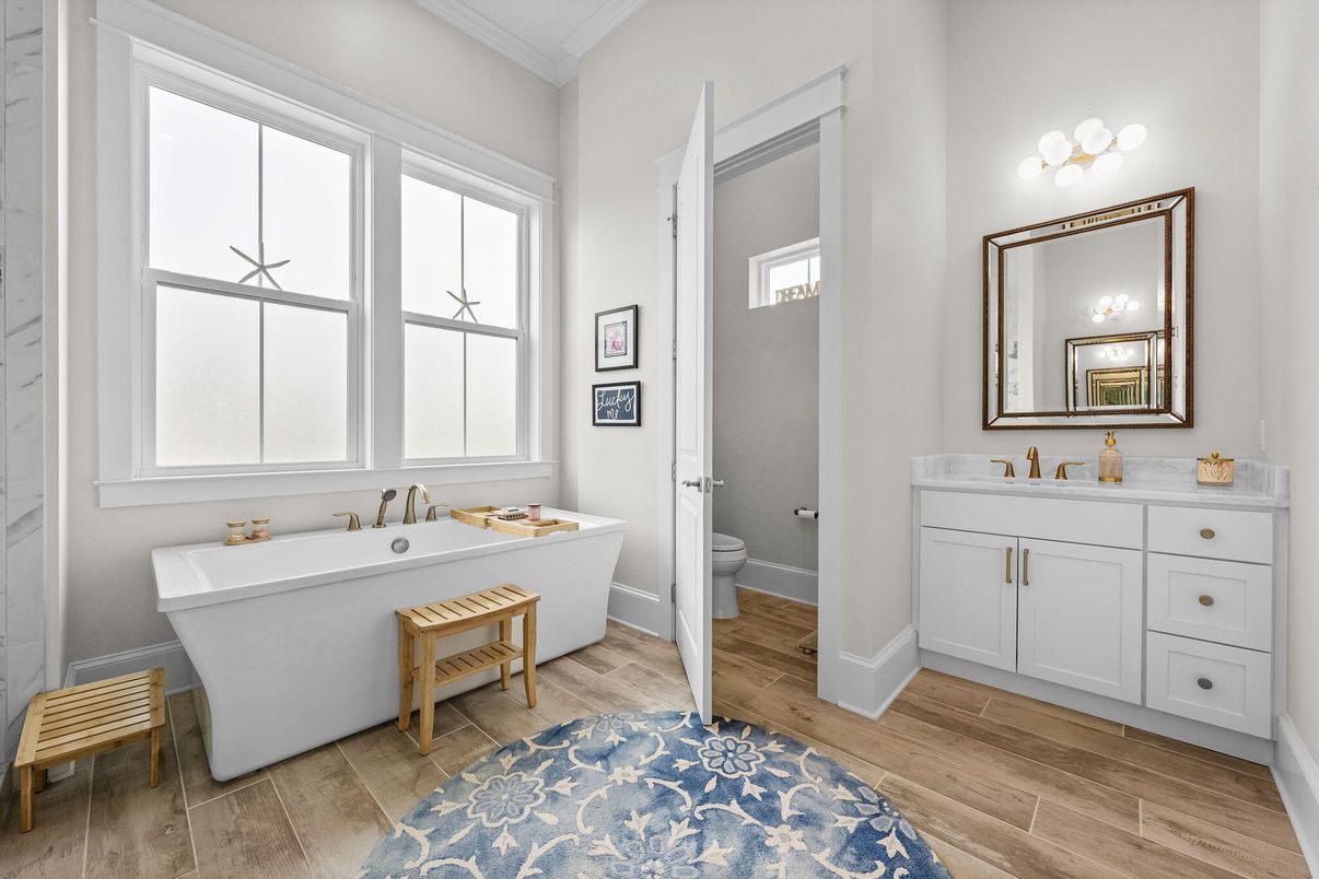 Bathroom, Free Standing Baths, Interior, Wood Texture Flooring