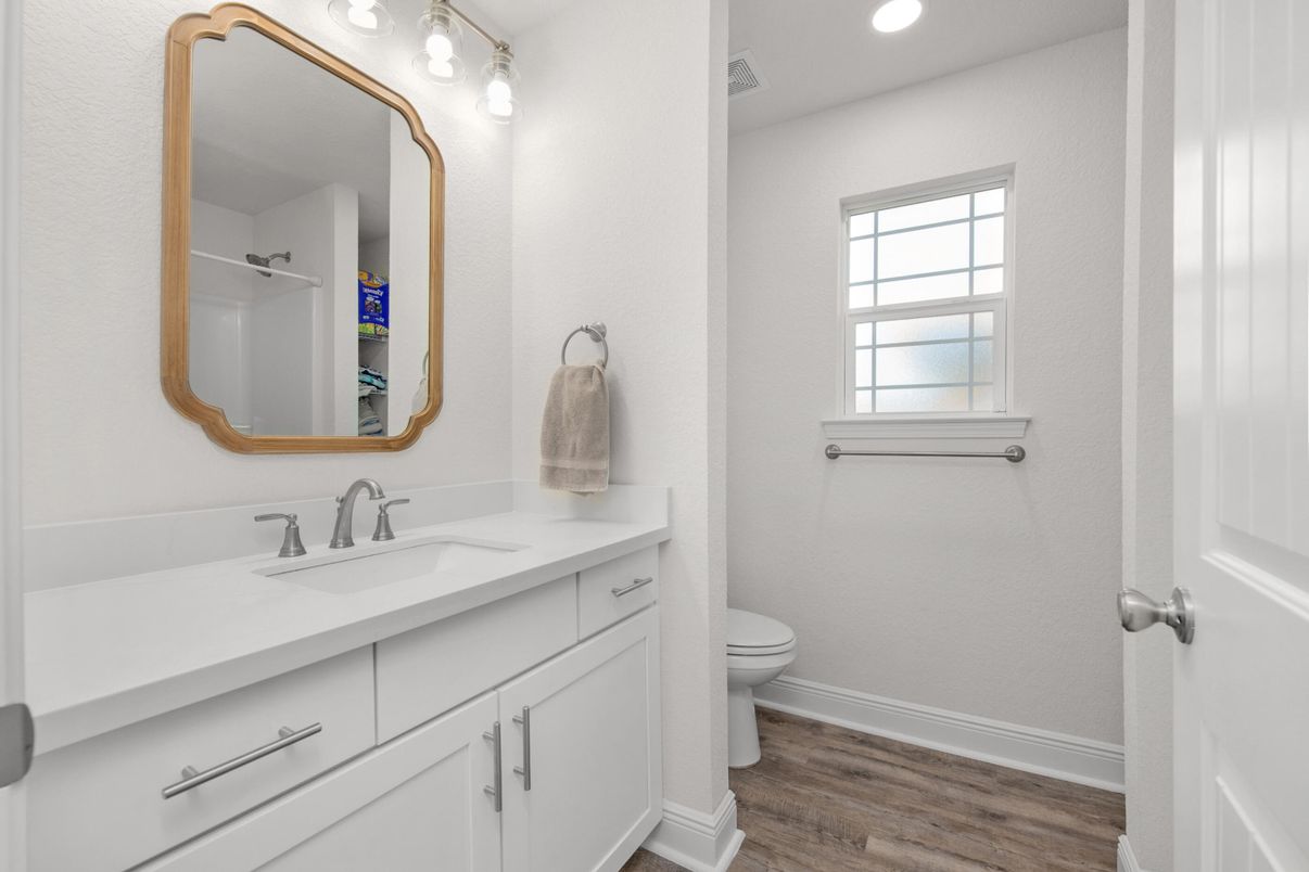 Bathroom, Interior, Recessed Lighting, Wood Texture Flooring