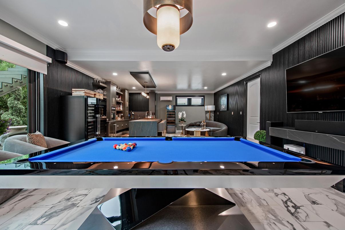 Billiard Table, Game Room, Interior, Marble, Recessed Lighting