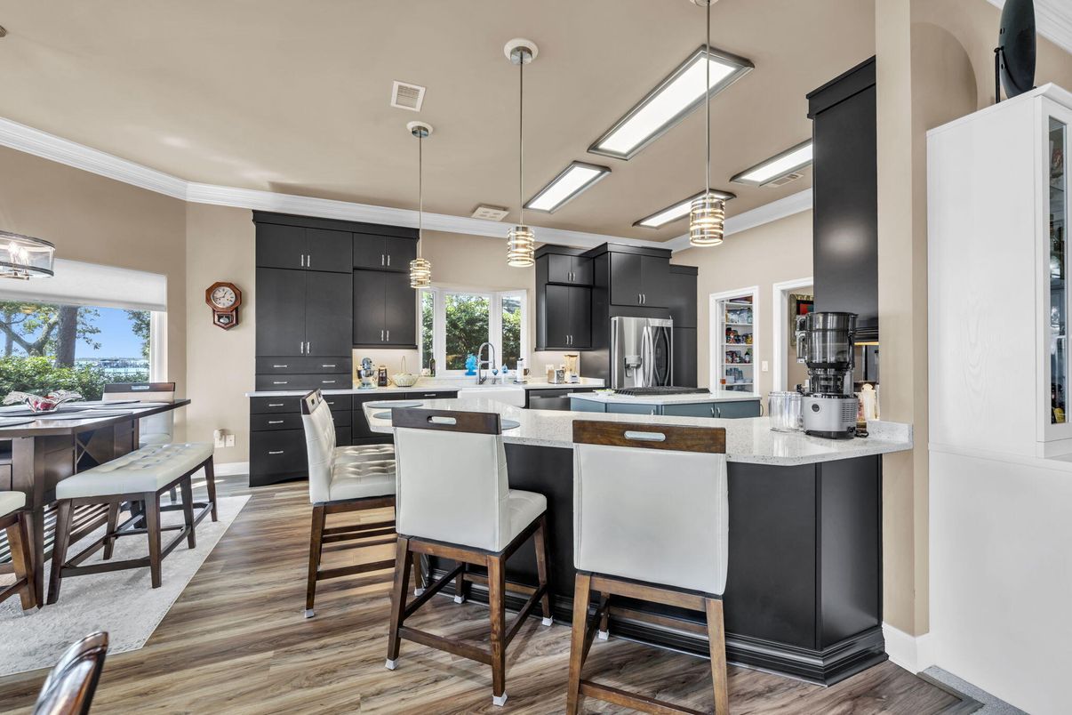 Interior, Kitchen, Pendant Lights, Stainless Steel Appliances, Wood Texture Flooring