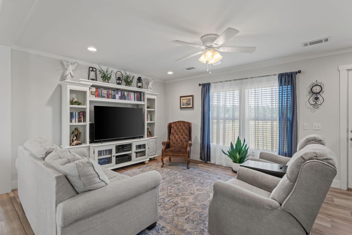 Interior, Living room, Recessed Lighting, Wood Texture Flooring