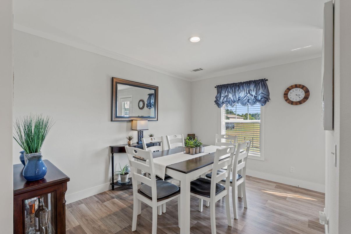 Dining room, Interior, Recessed Lighting, Wood Texture Flooring