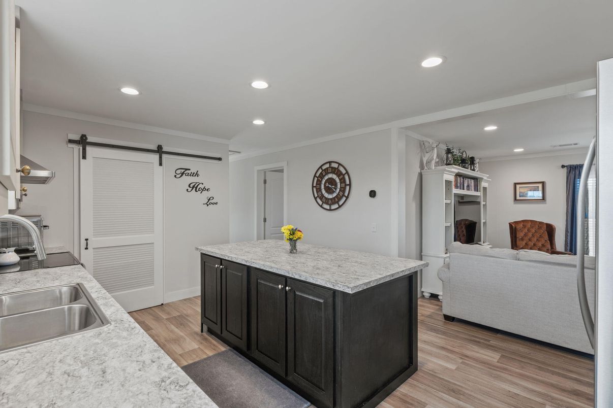 Interior, Kitchen, Recessed Lighting, Wood Texture Flooring