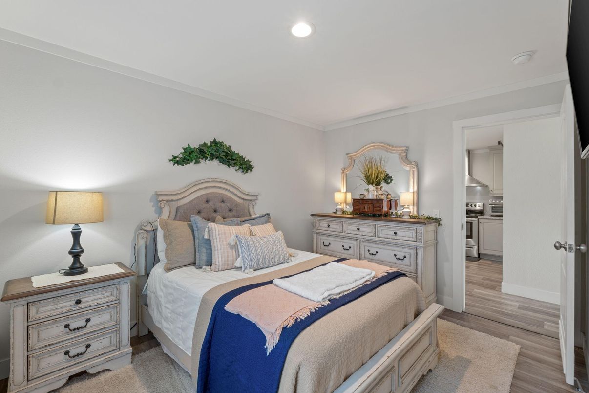 Bedroom, Interior, Recessed Lighting, Wood Texture Flooring