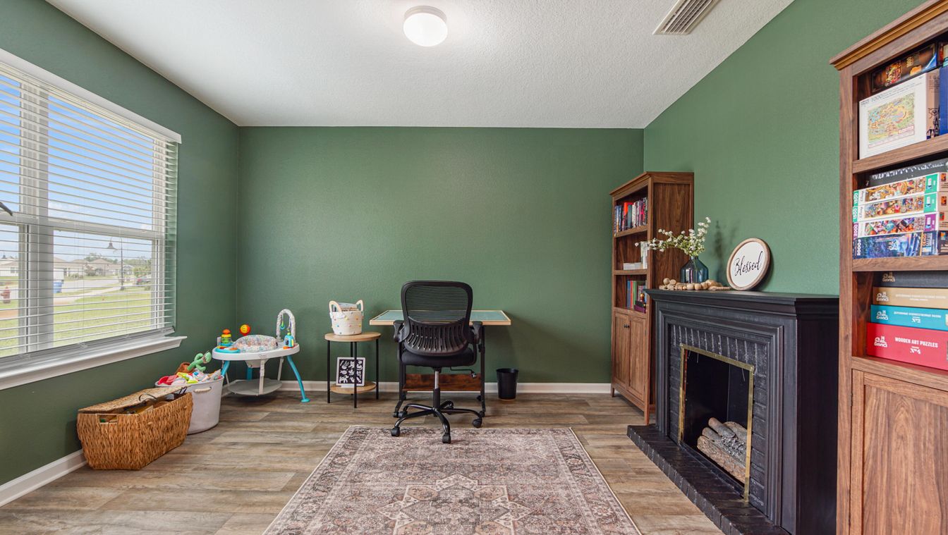 Fireplace, Home Office, Interior, Wood Texture Flooring