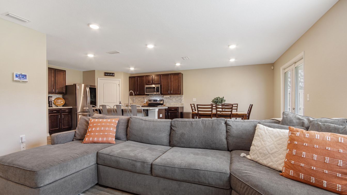 Dining room, Interior, Kitchen, Living room, Recessed Lighting, Stainless Steel Appliances