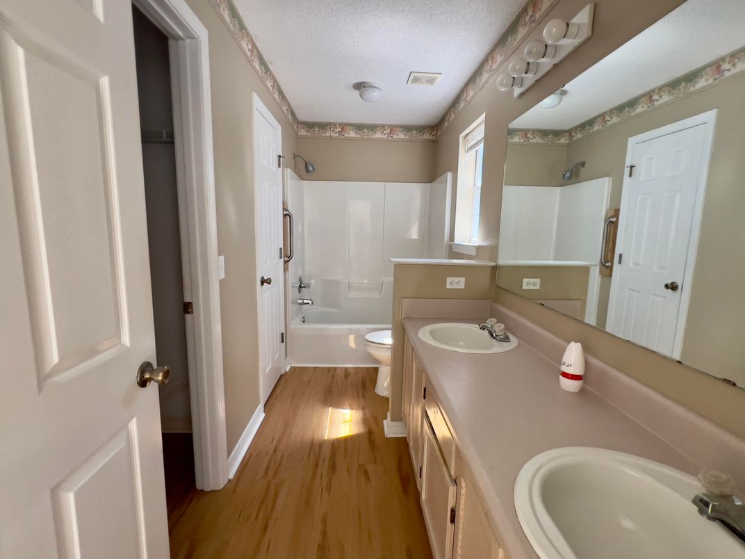 Bathroom, Dual Sink Vanities, Interior, Wood Texture Flooring