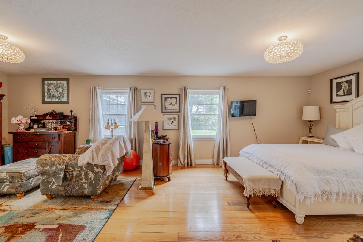Bedroom, Chandelier, Interior, Wood Texture Flooring