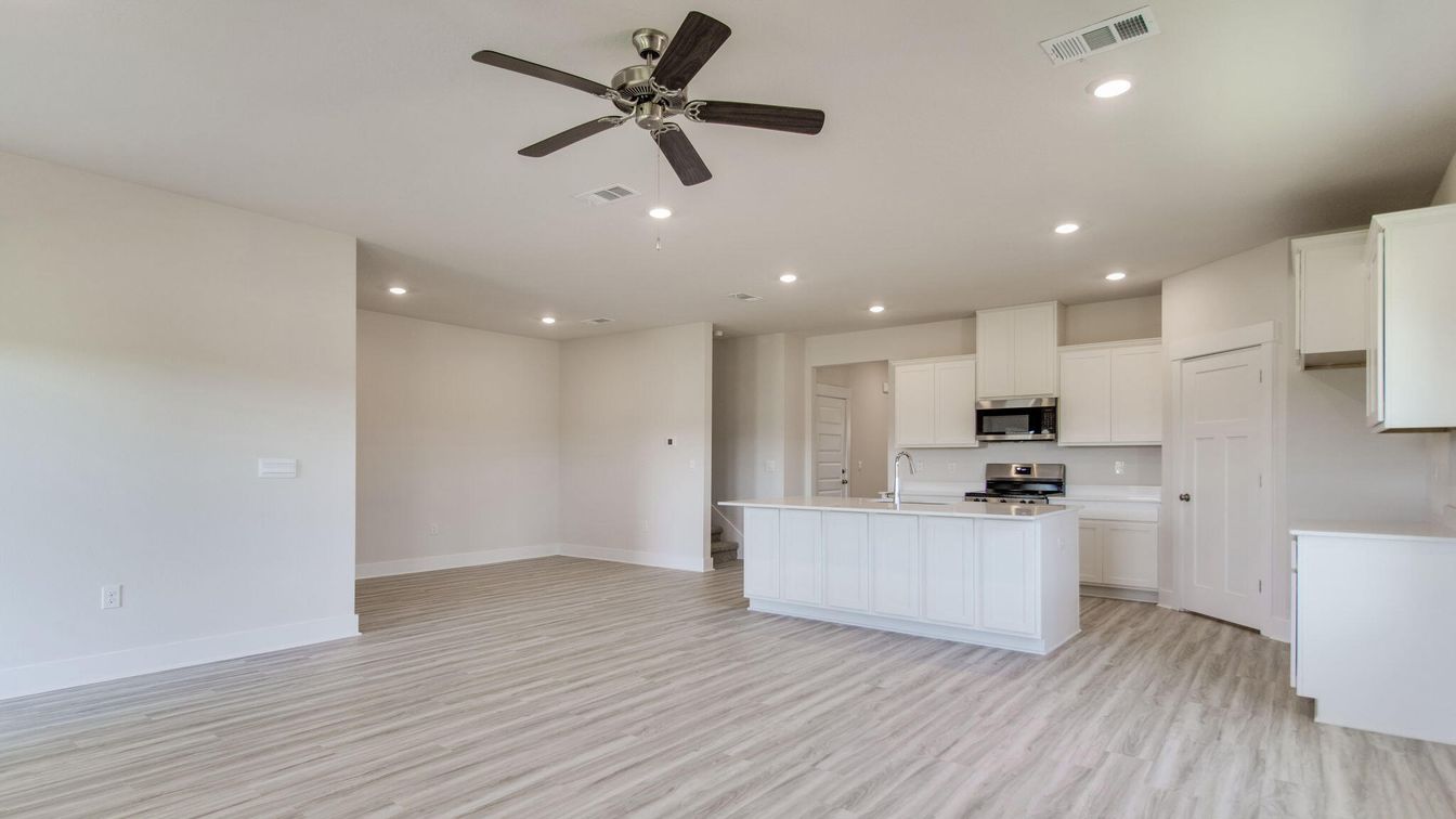 Empty room, Interior, Kitchen, Recessed Lighting, Stainless Steel Appliances