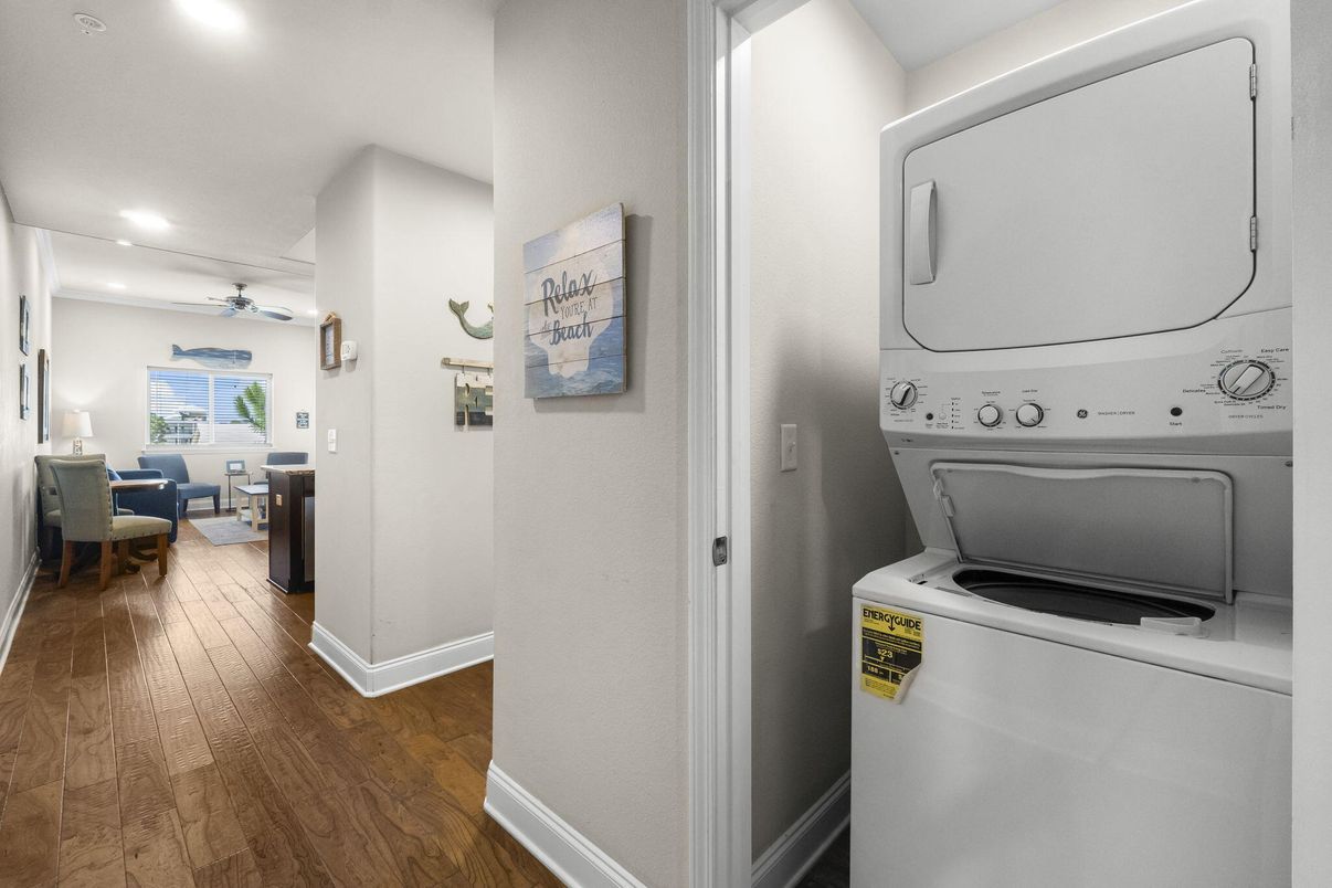 Dining room, Interior, Recessed Lighting, Utility Closets, Washer, Wood Texture Flooring