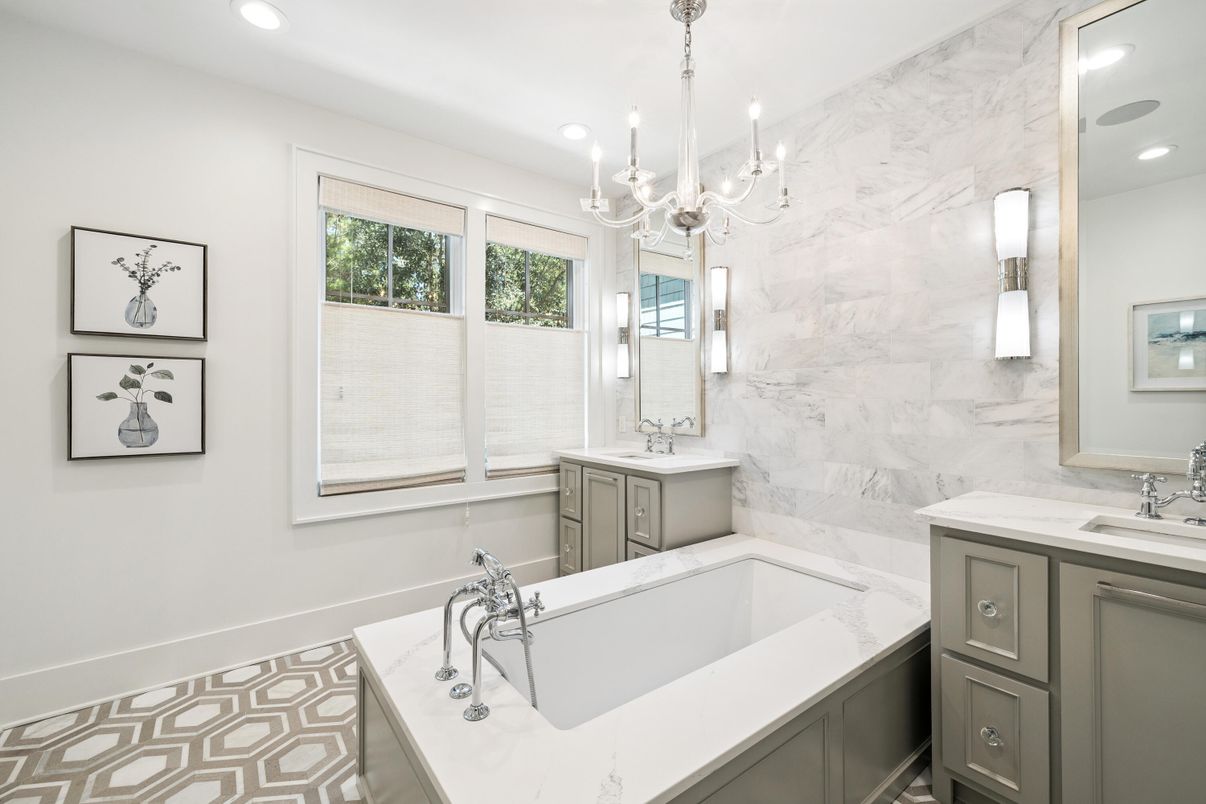 Bathroom, Chandelier, Interior, Marble Walls, Recessed Lighting