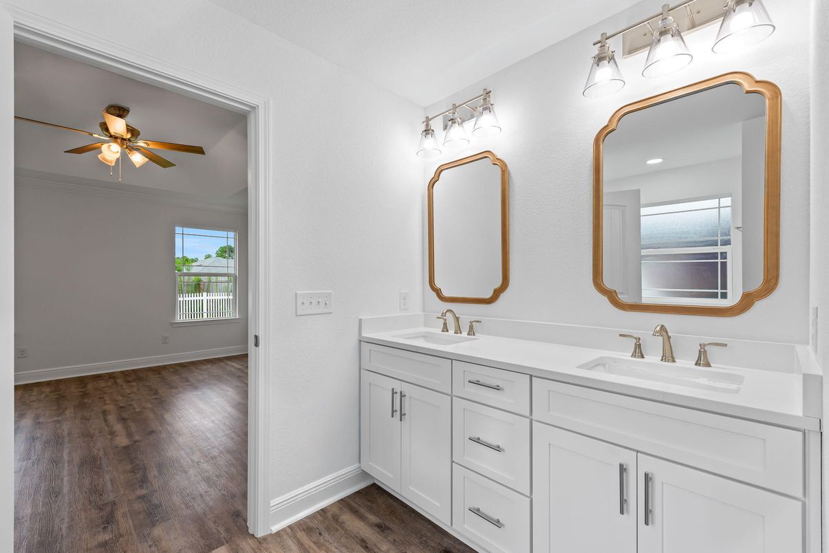 Bathroom, Dual Sink Vanities, Interior, Wood Texture Flooring