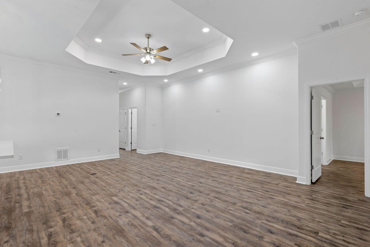 Empty room, Interior, Recessed Lighting, Wood Texture Flooring