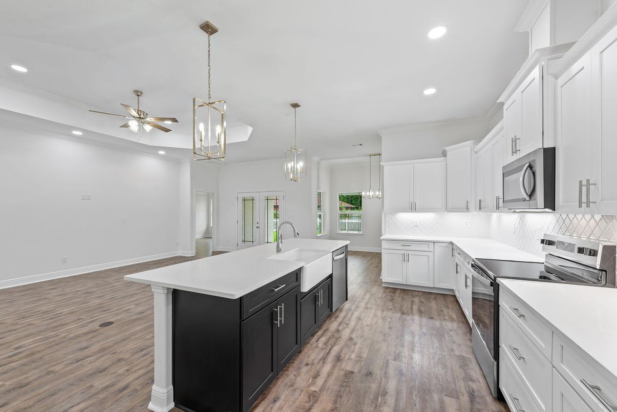 Interior, Kitchen, Pendant Lights, Recessed Lighting, Wood Texture Flooring