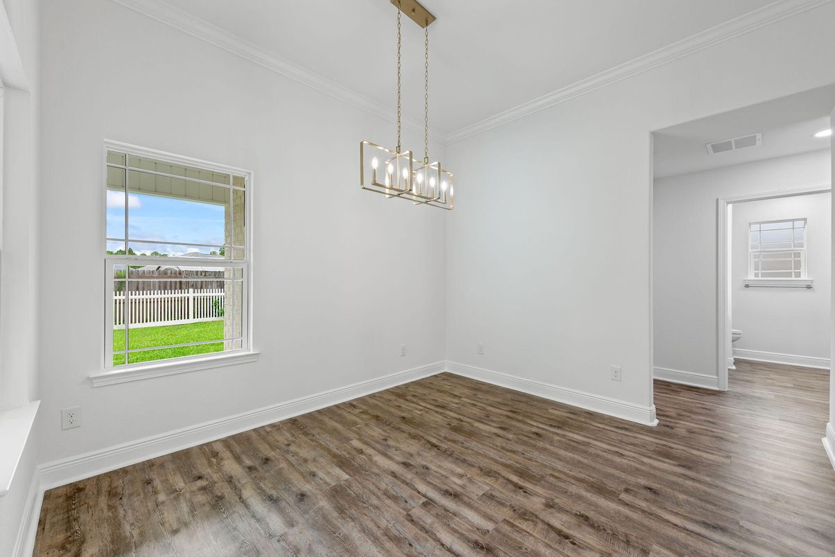 Empty room, Interior, Pendant Lights, Recessed Lighting, Wood Texture Flooring
