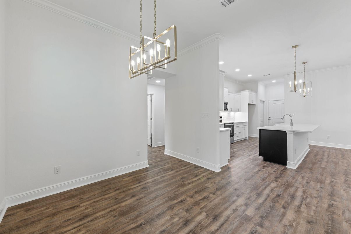 Interior, Kitchen, Pendant Lights, Recessed Lighting, Wood Texture Flooring