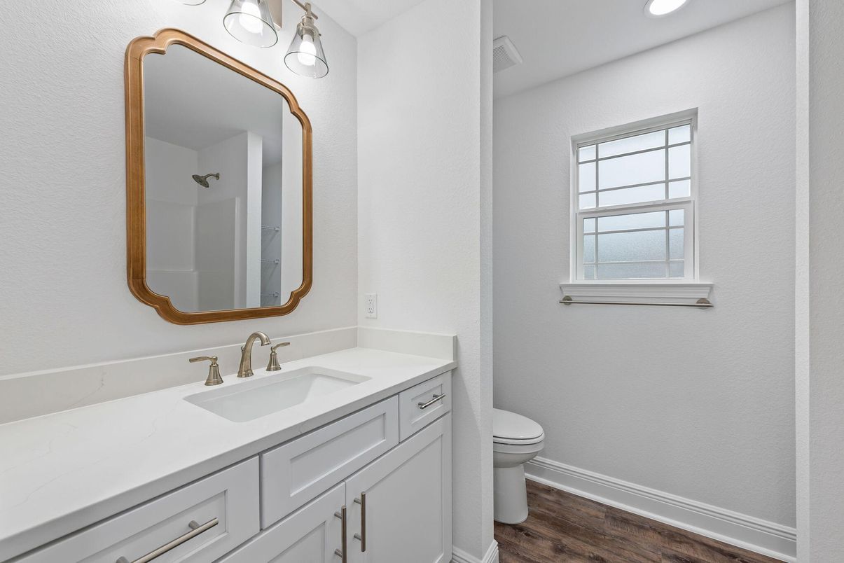 Bathroom, Interior, Recessed Lighting, Wood Texture Flooring