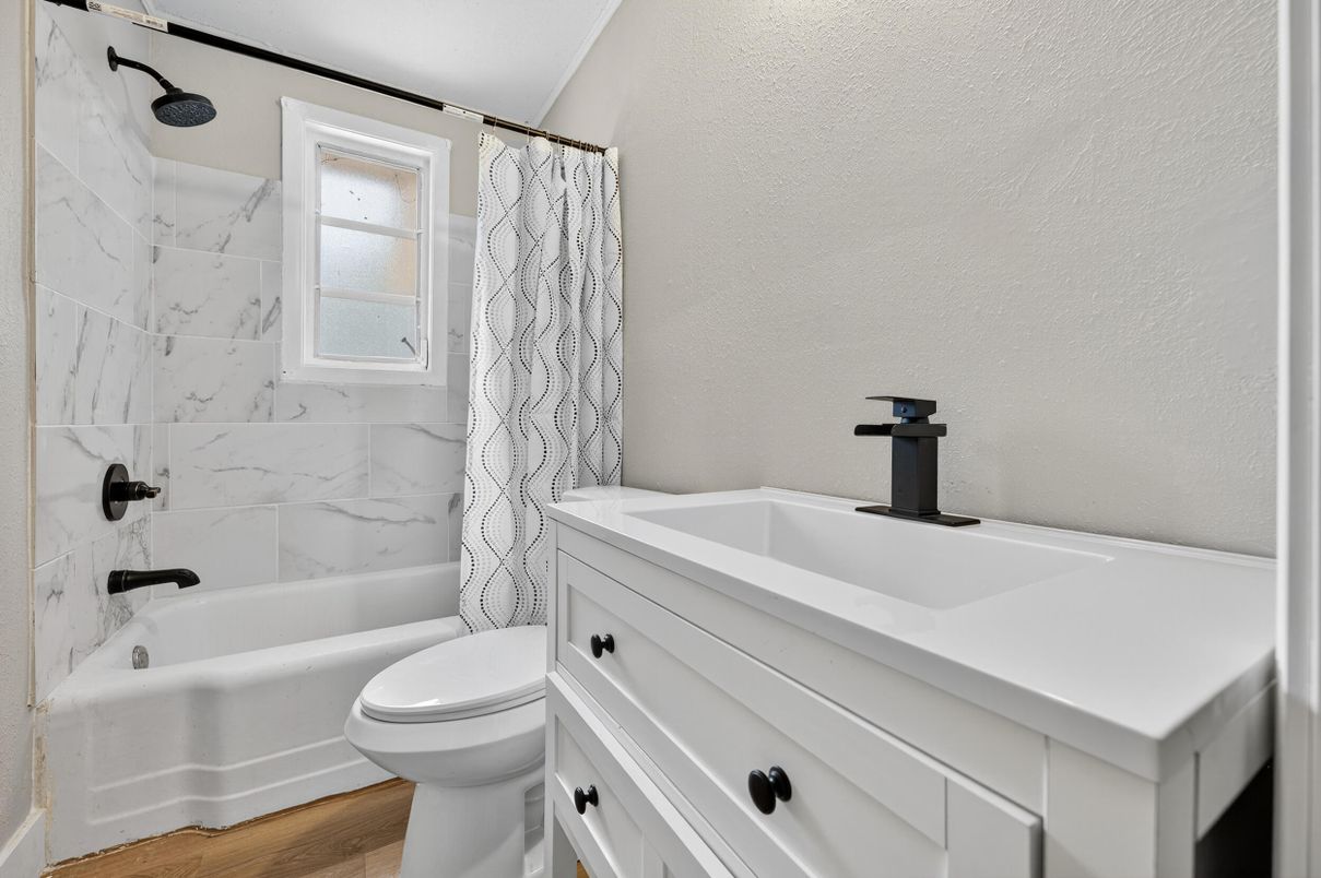 Bathroom, Interior, Marble Walls, Wood Texture Flooring