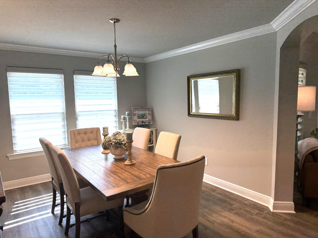 Chandelier, Dining room, Interior, Wood Texture Flooring