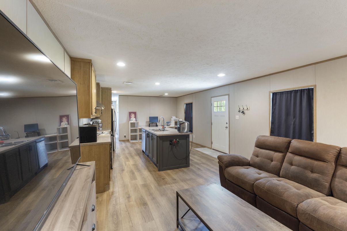 Interior, Kitchen, Living room, Recessed Lighting, Wood Texture Flooring
